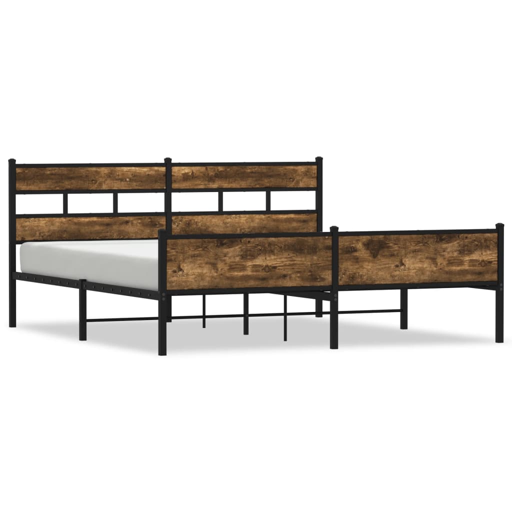 Metal Bed Frame without Mattress Smoked Oak 180x200 cm Super King