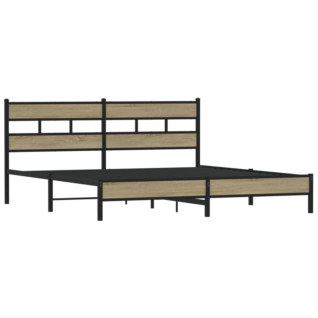 Metal Bed Frame without Mattress Sonoma Oak 180x200 cm Super King