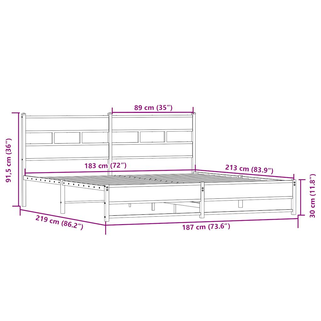 vidaXL Metal Bed Frame without Mattress Sonoma Oak 183x213 cm