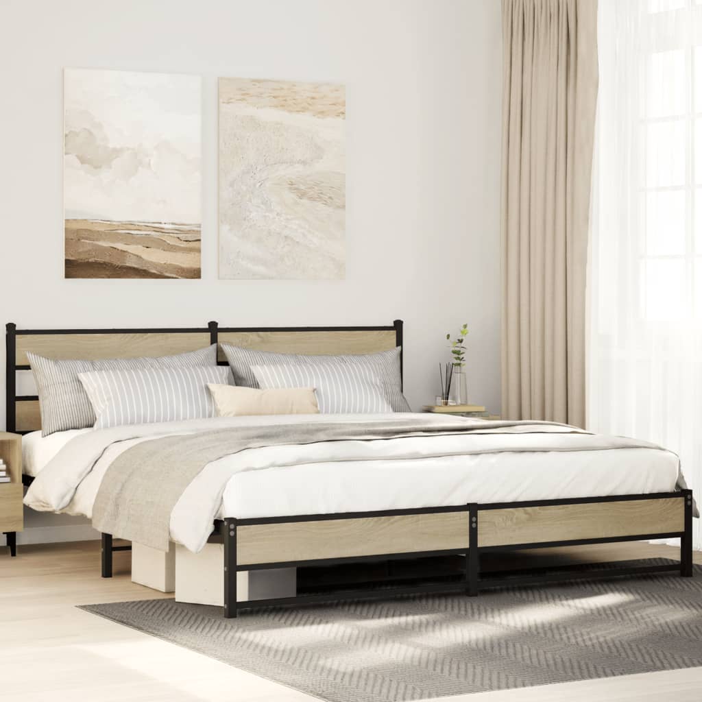 vidaXL Metal Bed Frame without Mattress Sonoma Oak 183x213 cm