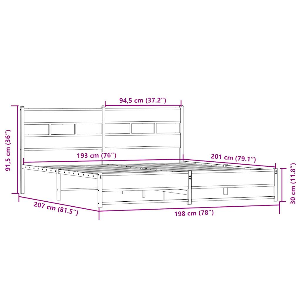 vidaXL Metal Bed Frame without Mattress Sonoma Oak 193x203 cm