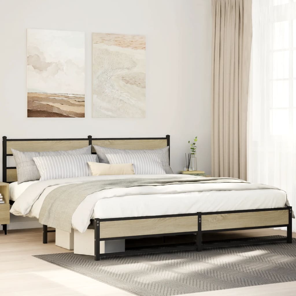 vidaXL Metal Bed Frame without Mattress Sonoma Oak 193x203 cm