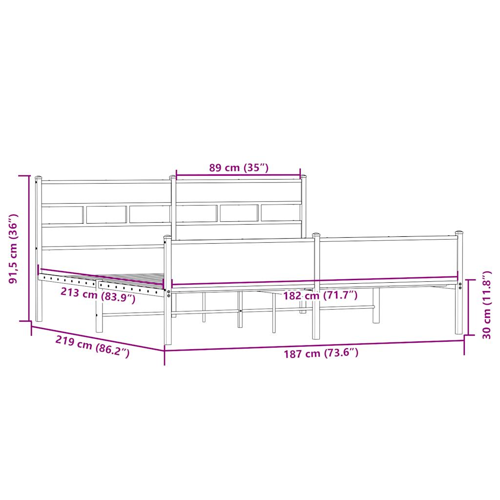 Metal Bed Frame without Mattress Sonoma Oak 183x213 cm