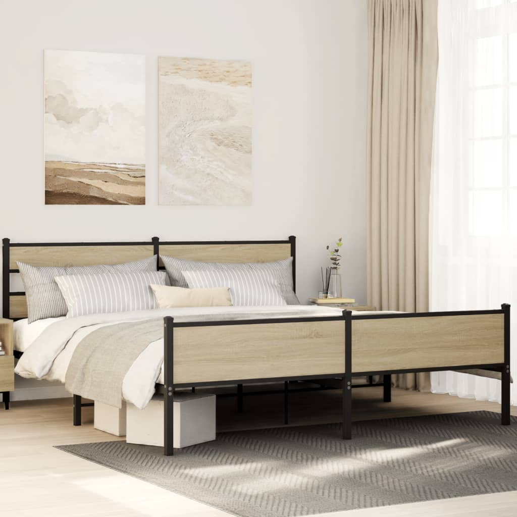 Metal Bed Frame without Mattress Sonoma Oak 200x200 cm