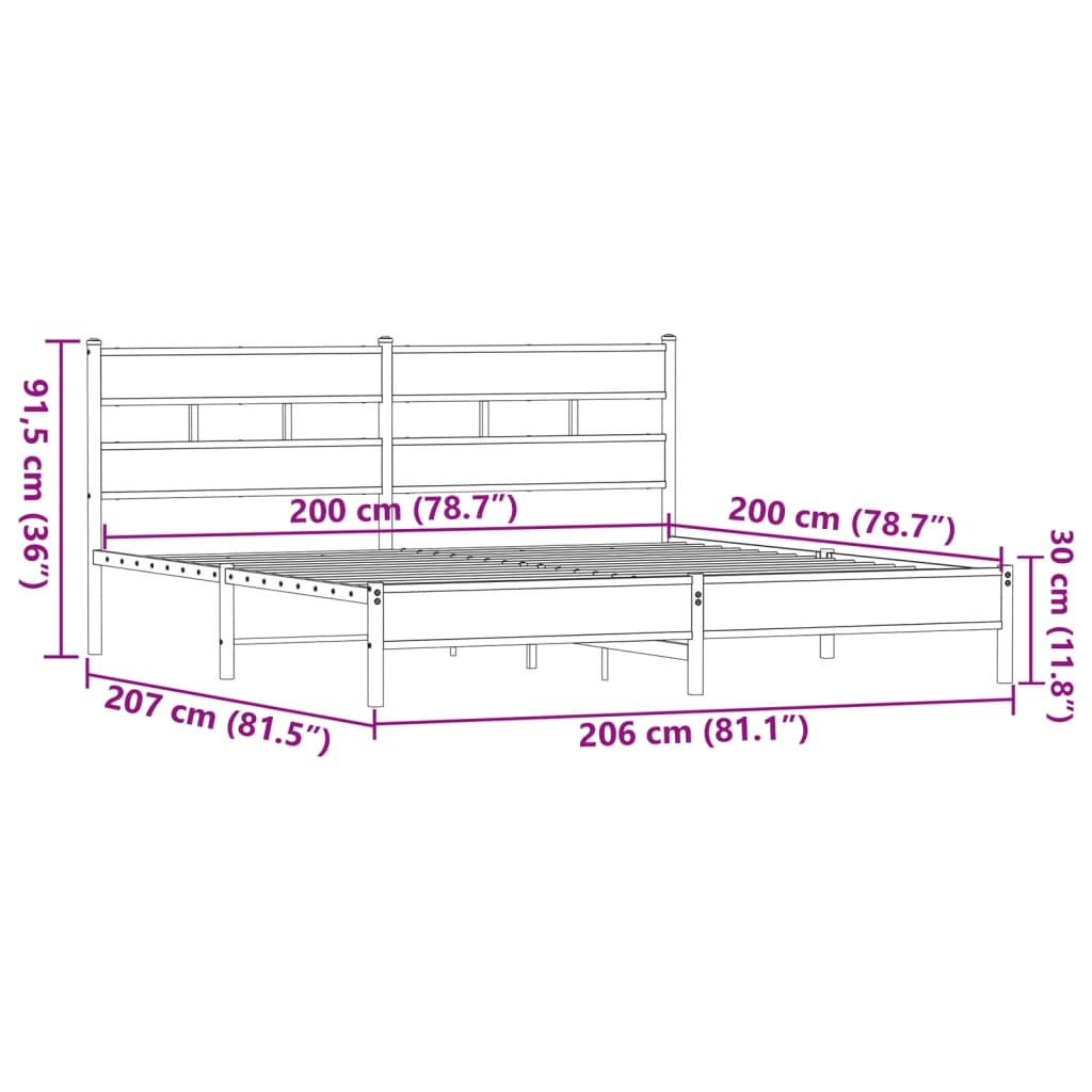 Metal Bed Frame without Mattress Brown Oak 200x200 cm