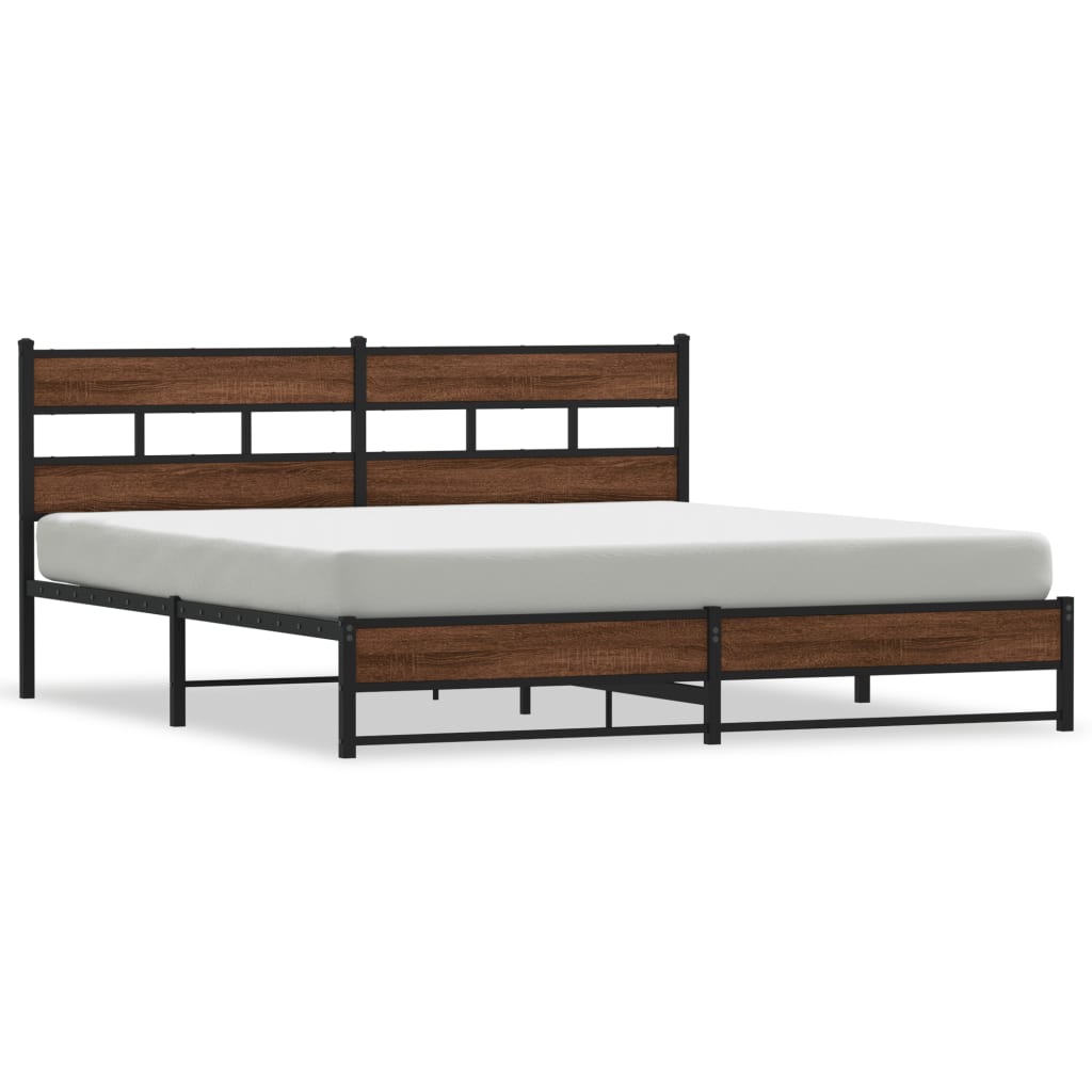 Metal Bed Frame without Mattress Brown Oak 193x203 cm