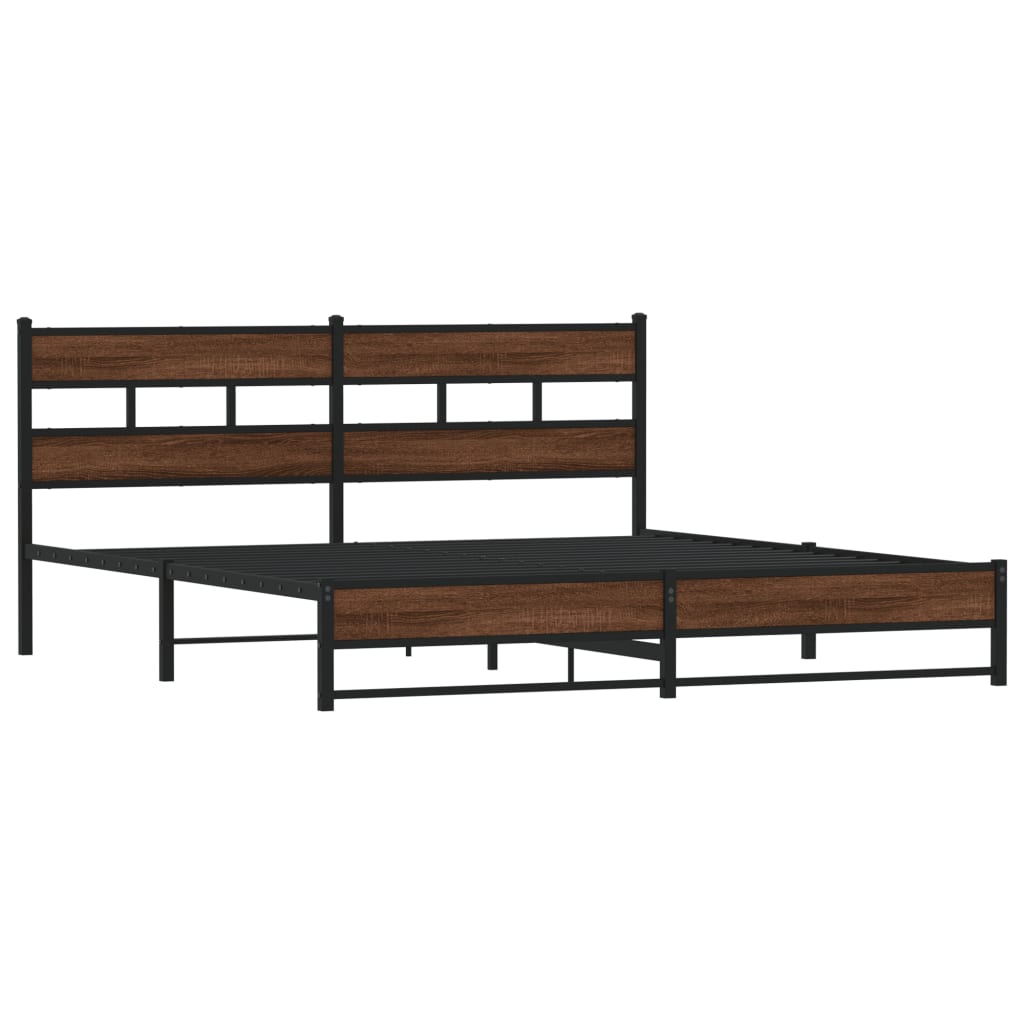 Metal Bed Frame without Mattress Brown Oak 193x203 cm