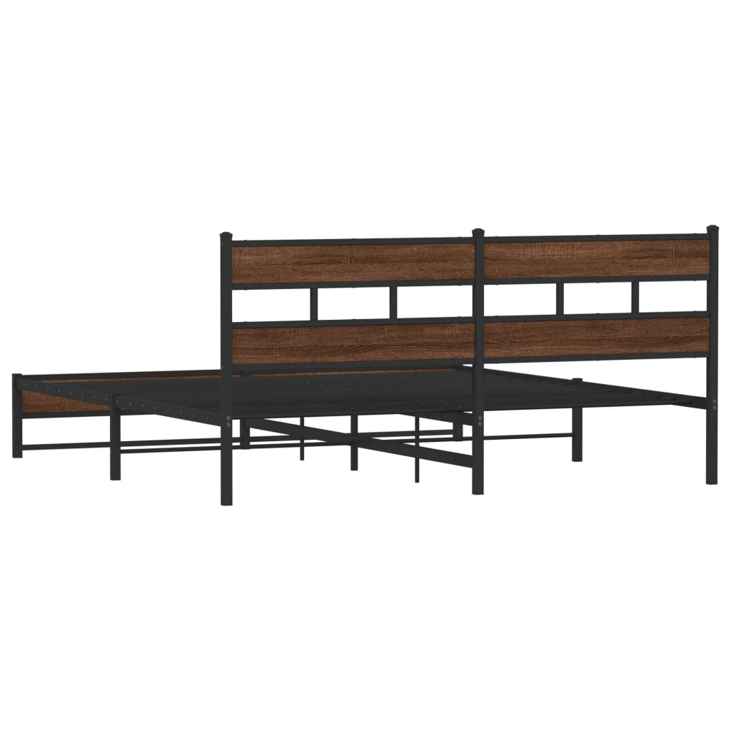 Metal Bed Frame without Mattress Brown Oak 193x203 cm