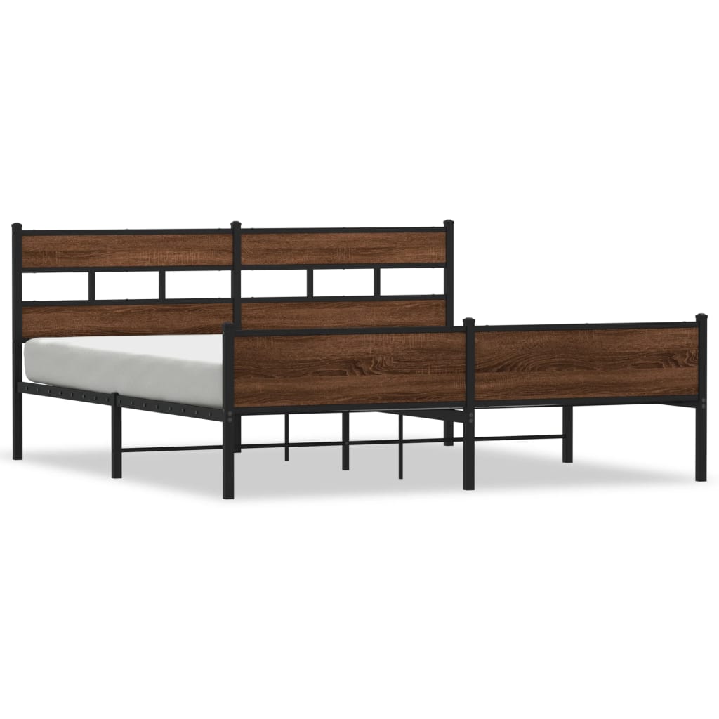 Metal Bed Frame without Mattress Brown Oak 193x203 cm