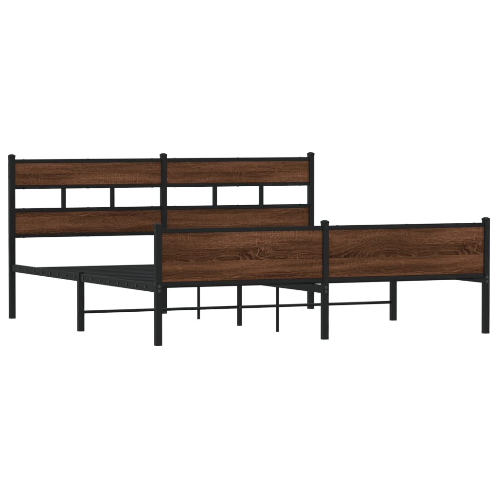 Metal Bed Frame without Mattress Brown Oak 193x203 cm