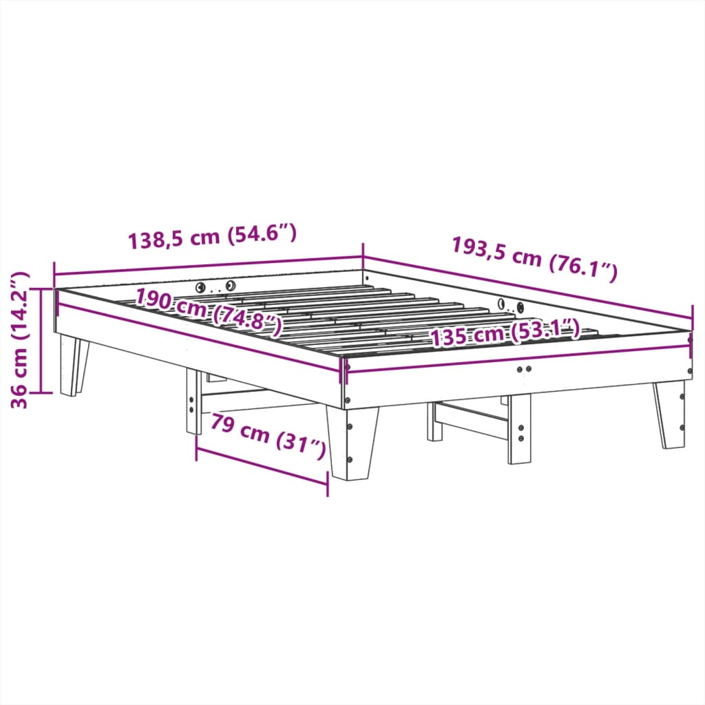 Bed Frame without Mattress Wax Brown 135x190 cm Double Solid Wood Pine