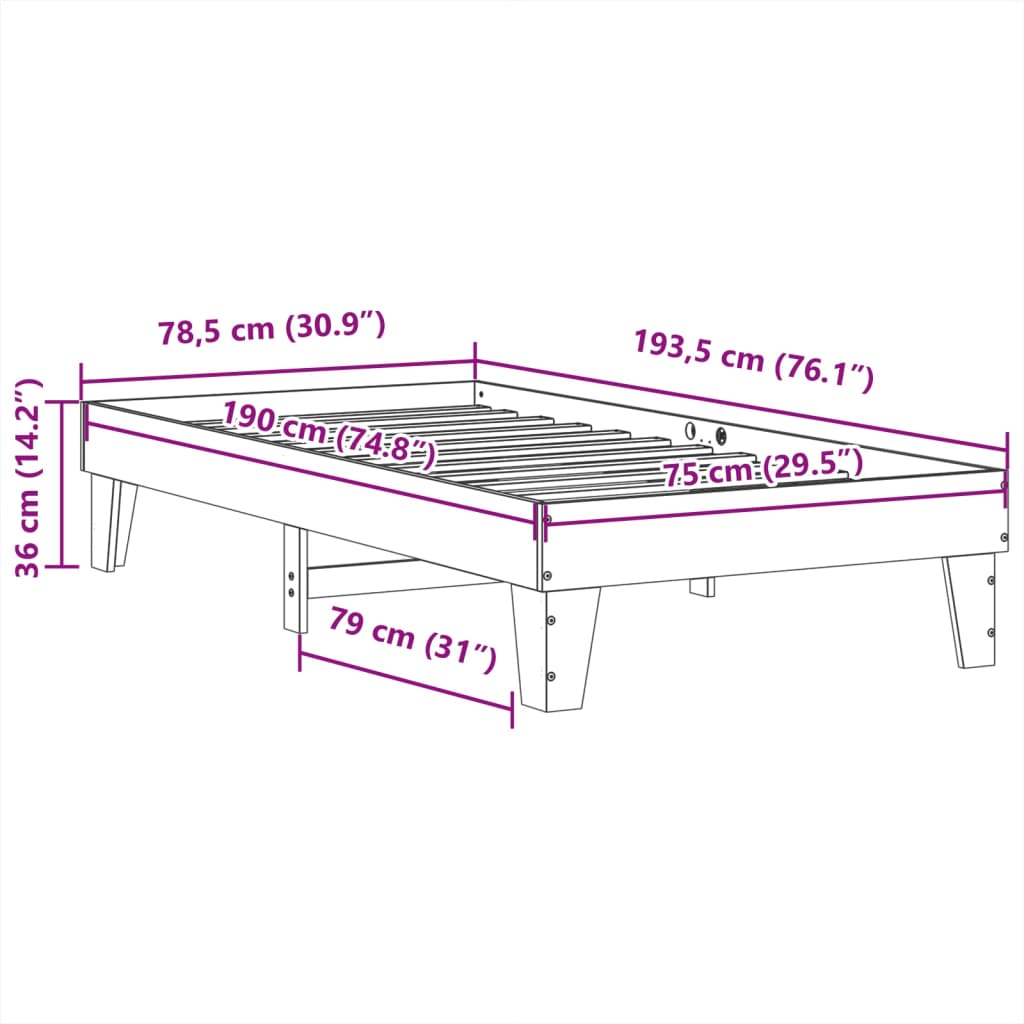 Bed Frame without Mattress 75x190 cm Small Single Solid Wood Pine