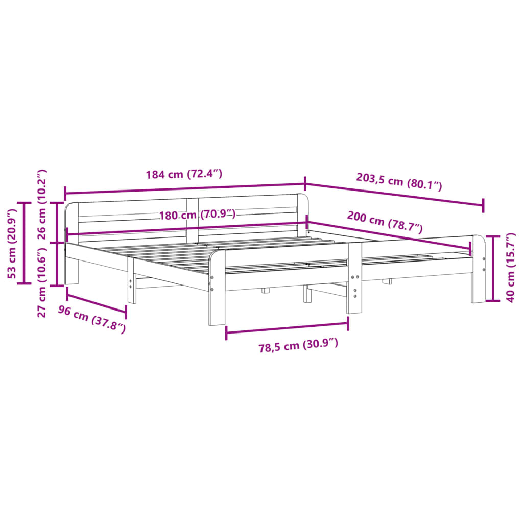 vidaXL Bed Frame without Mattress 180x200 cm Super King Size Solid Wood Pine