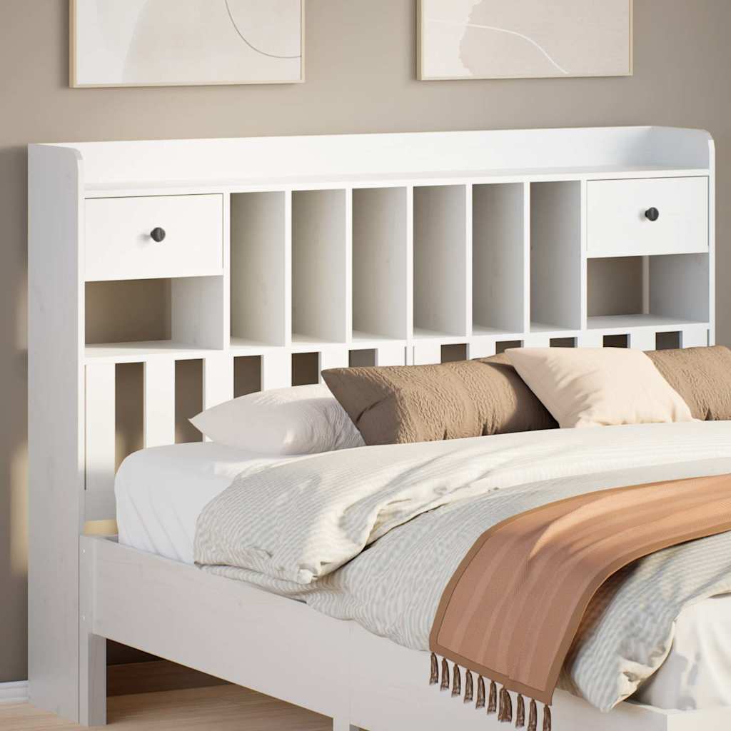 Headboard with Storage White 140 cm Solid Wood Pine