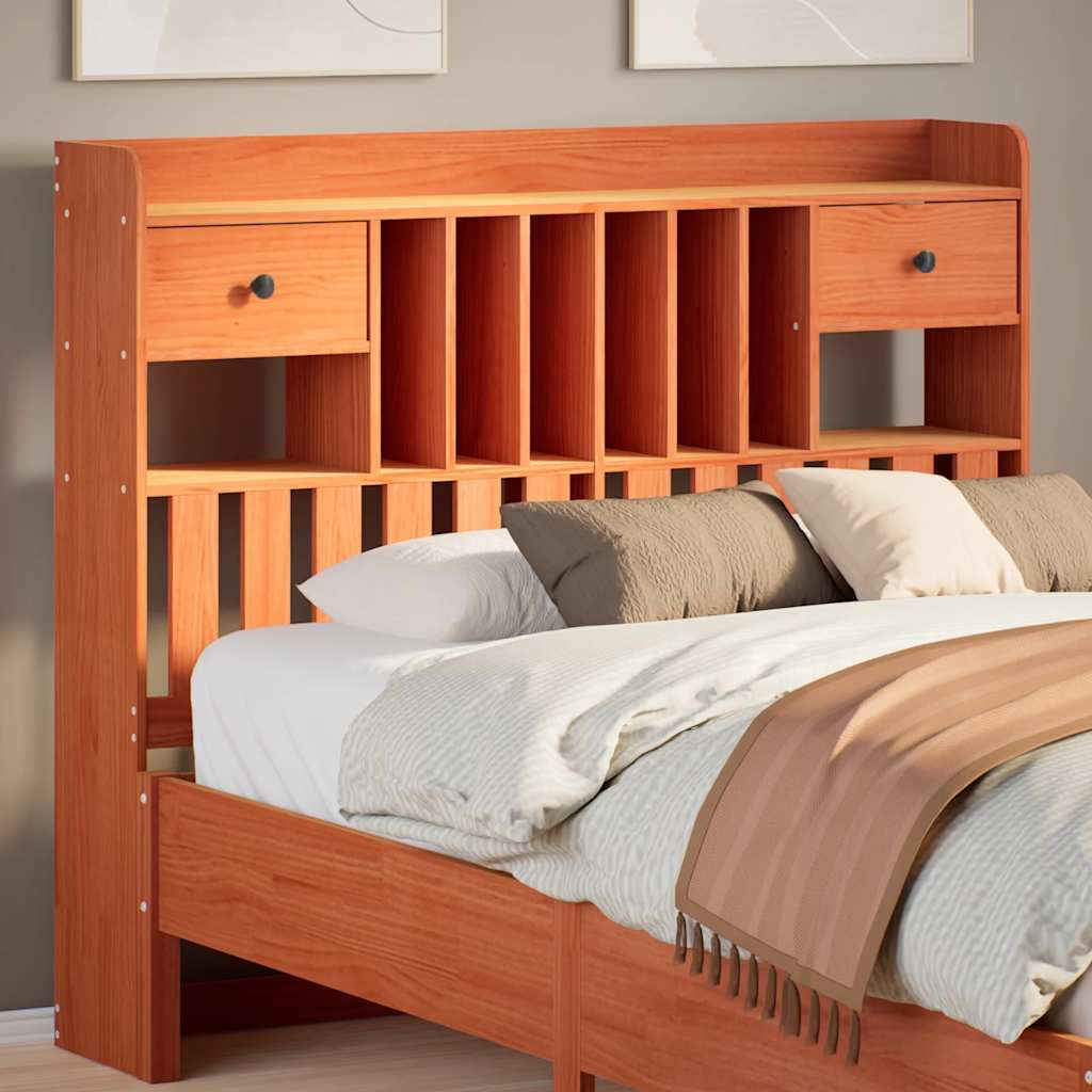 Headboard with Storage Wax Brown 135 cm Solid Wood Pine