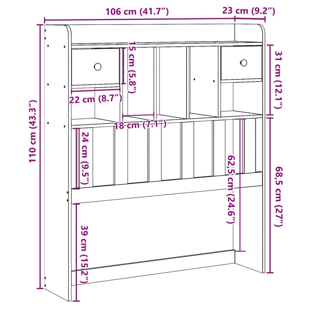 Headboard with Storage 100 cm Solid Wood Pine