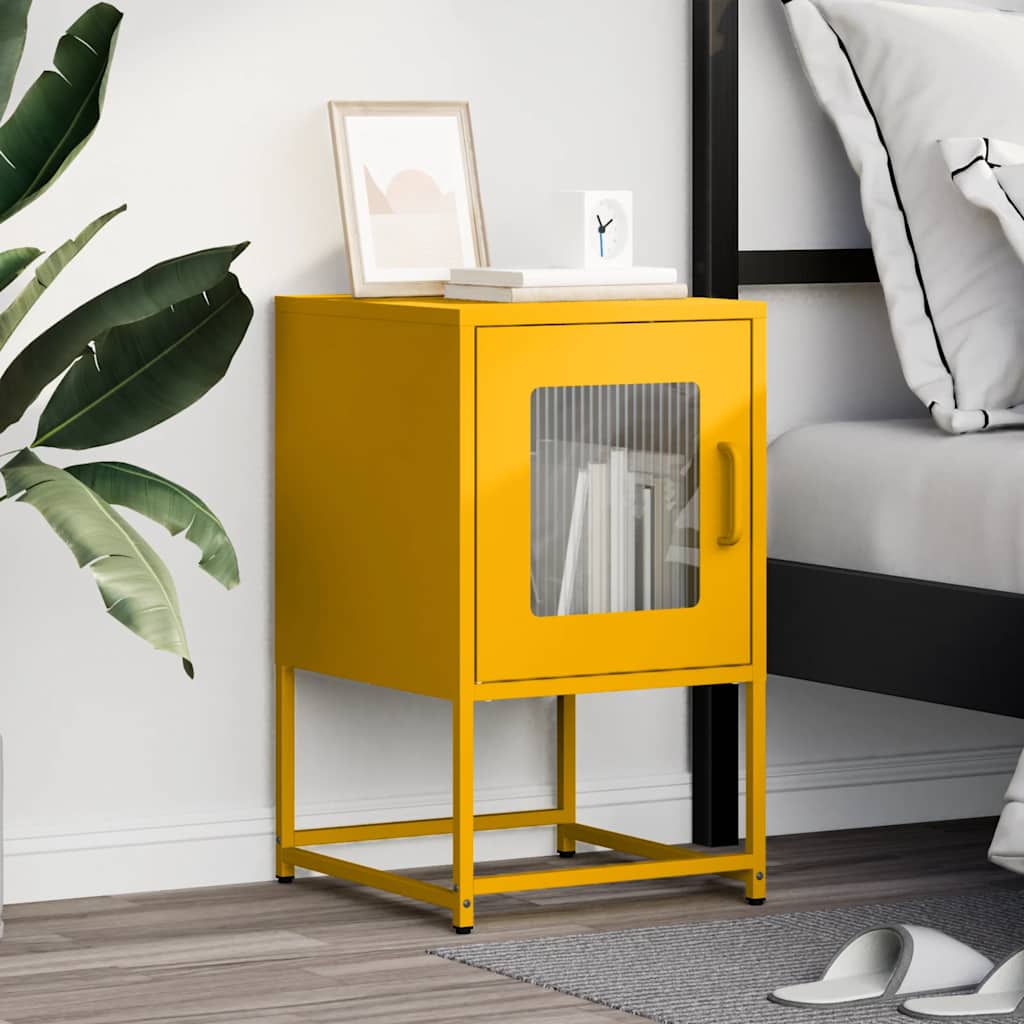 vidaXL Bedside Cabinet Mustard Yellow 36x39x60.5 cm Cold-rolled Steel