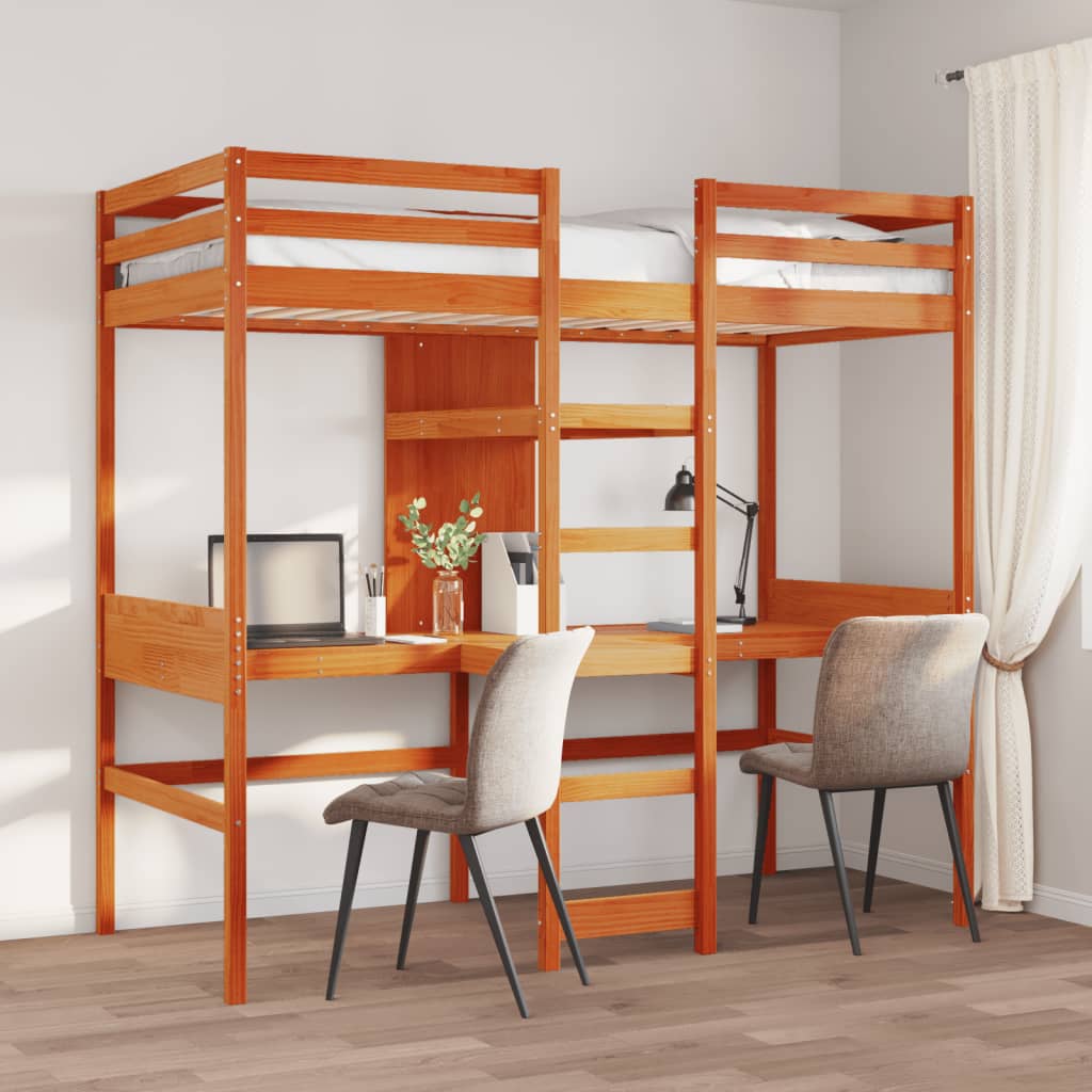Loft Bed Frame without Mattress Wax Brown 80x200cm Solid Wood Pine