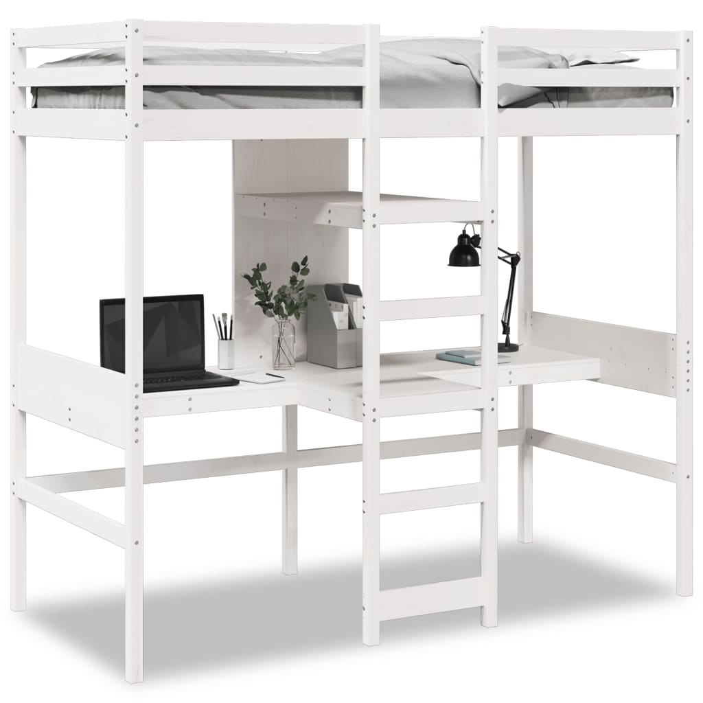 Loft Bed Frame without Mattress White 75x190cm Solid Wood Pine