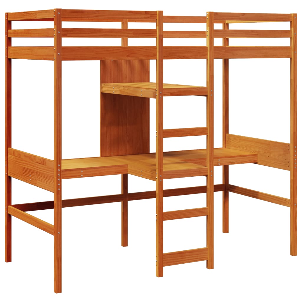 Loft Bed Frame without Mattress Wax Brown 75x190cm Solid Wood Pine