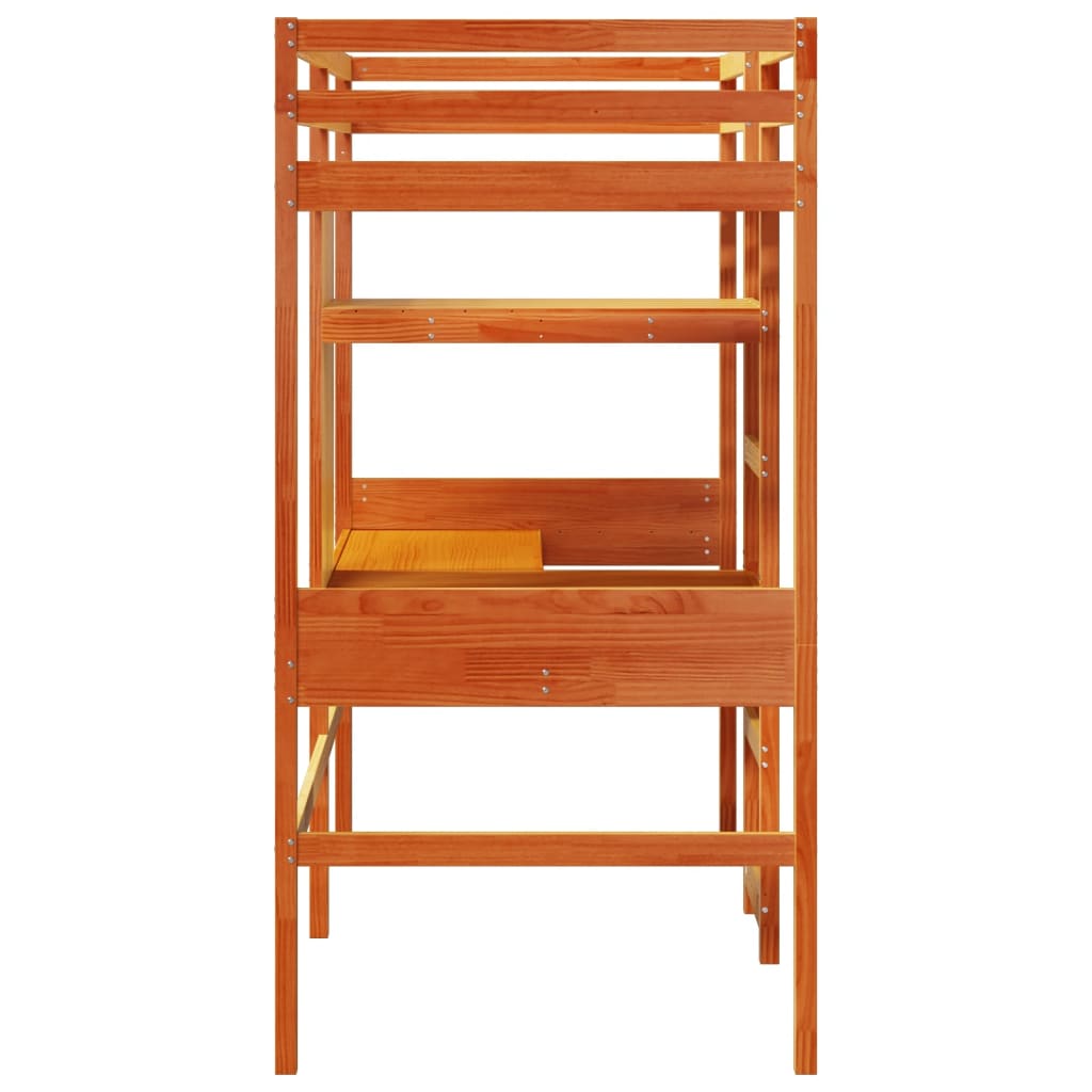 Loft Bed Frame without Mattress Wax Brown 75x190cm Solid Wood Pine