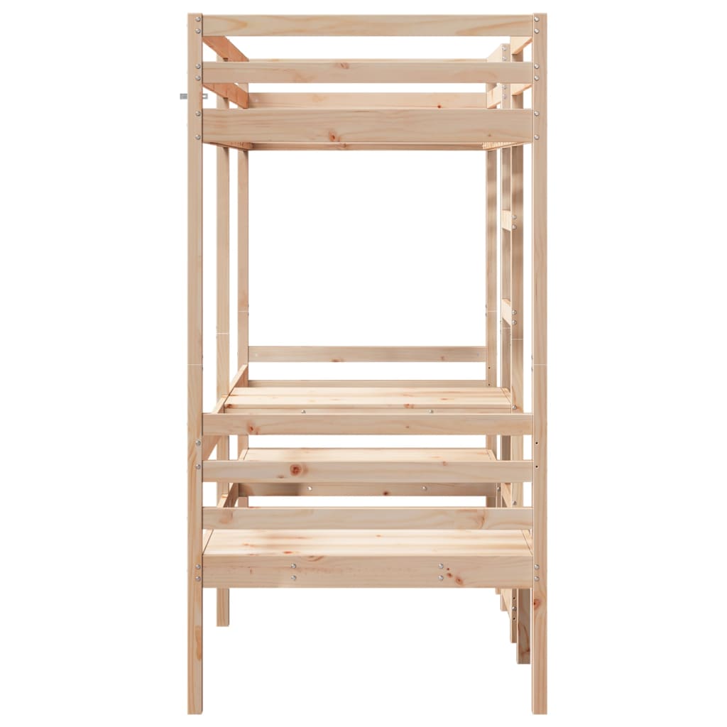 Loft Bed Frame with Desk and Chairs 90x200cm Solid Wood Pine