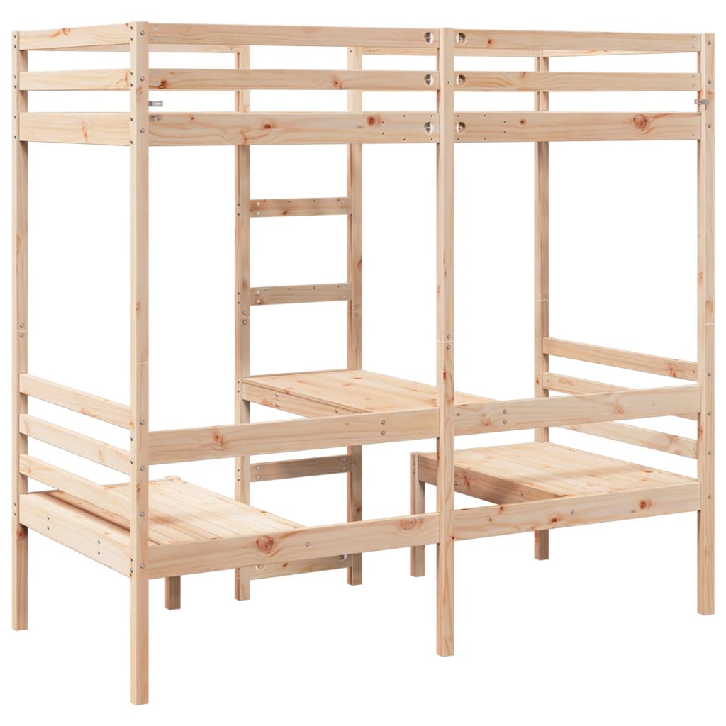 Loft Bed Frame with Desk and Chairs 90x200cm Solid Wood Pine