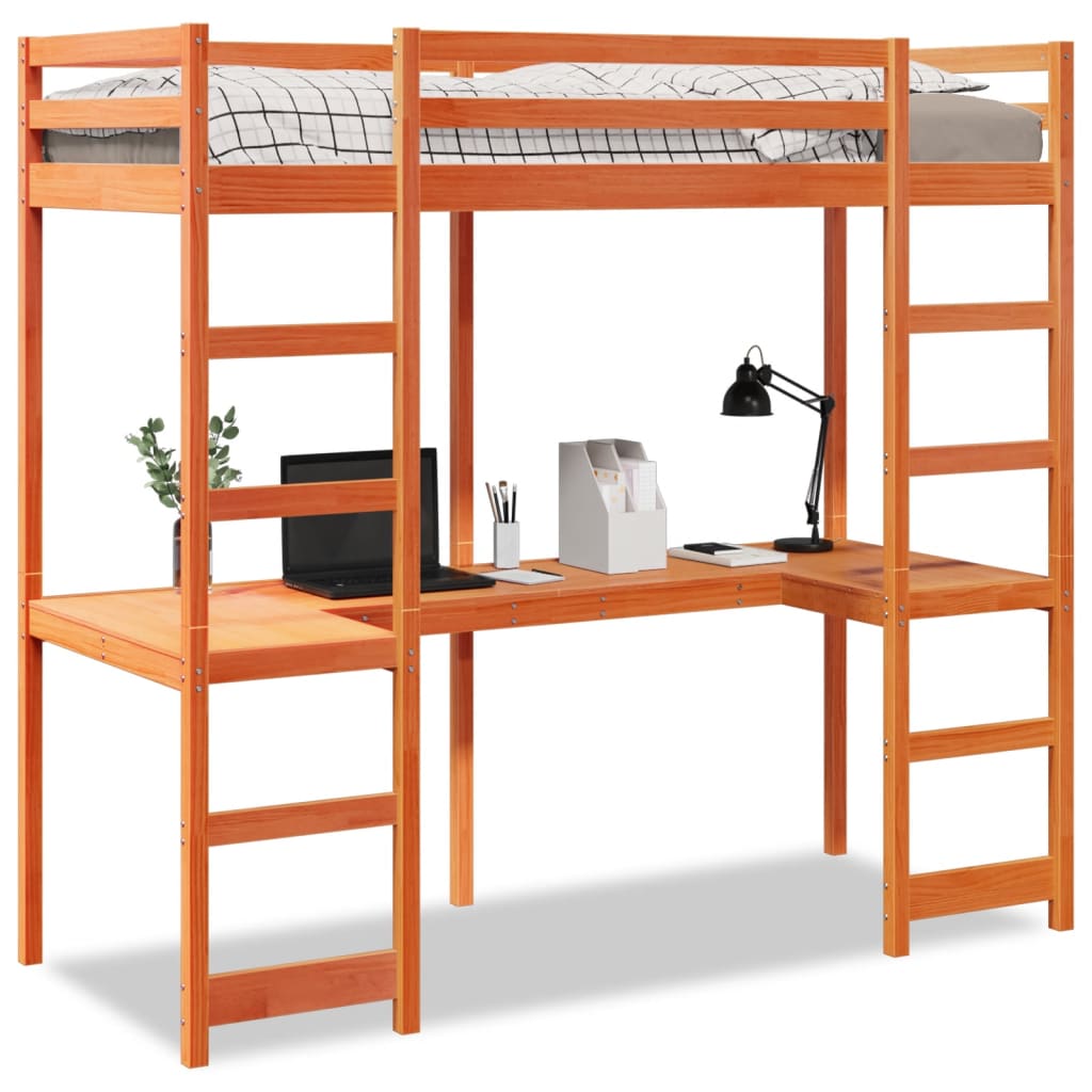 Loft Bed Frame without Mattress Wax Brown 75x190 cm Small Single Solid Wood Pine