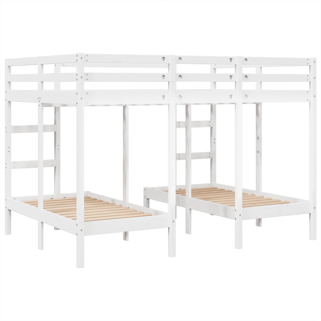 vidaXL Triple Bunk Bed Frame White 140x200/70x140 cm Solid Wood Pine