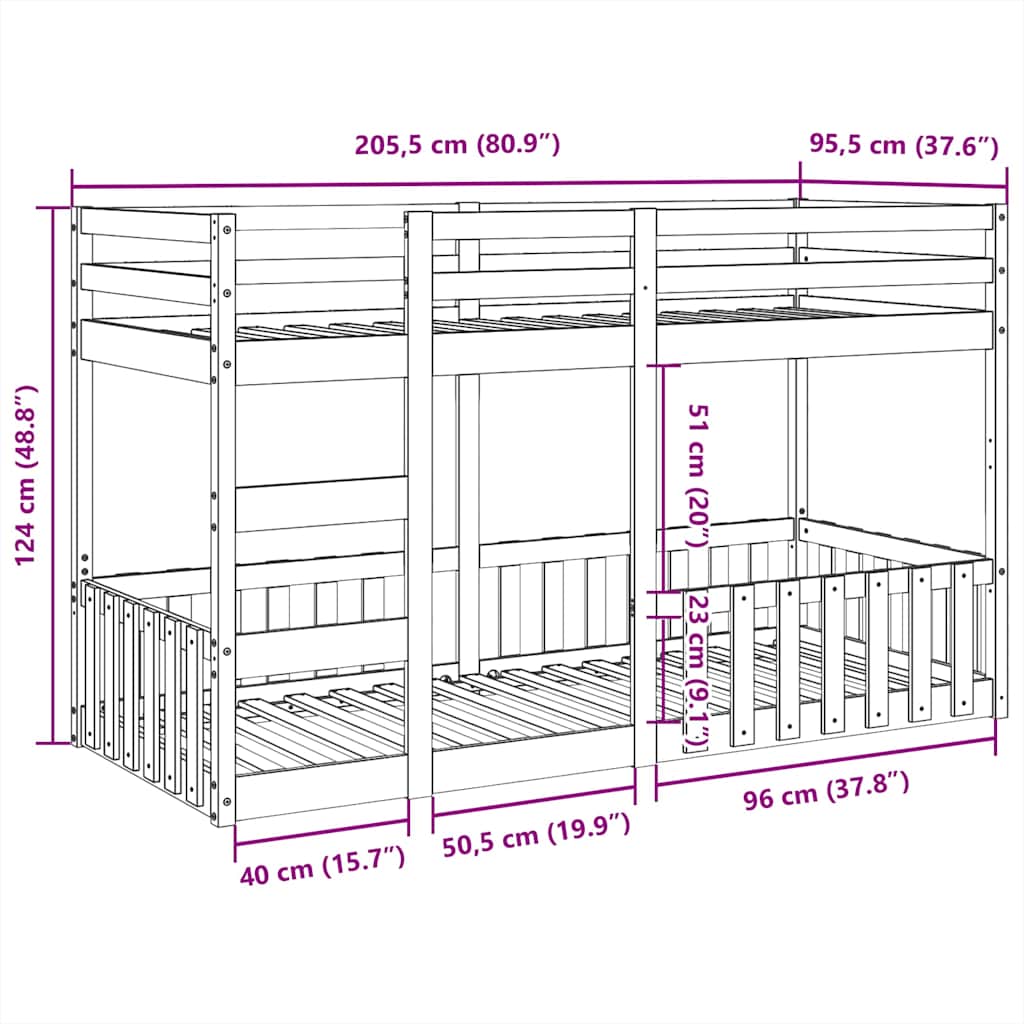 Bunk Bed Wax Brown 90x200 cm Solid Wood Pine