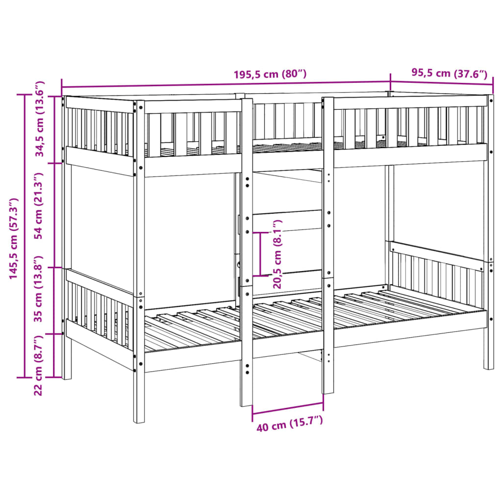 Bunk Bed Wax Brown 90x190 cm Solid Wood Pine