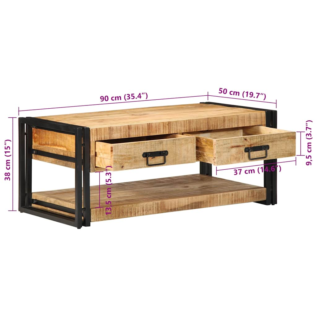 vidaXL Coffee Table 90x50x38 cm Solid Rough Wood Mango