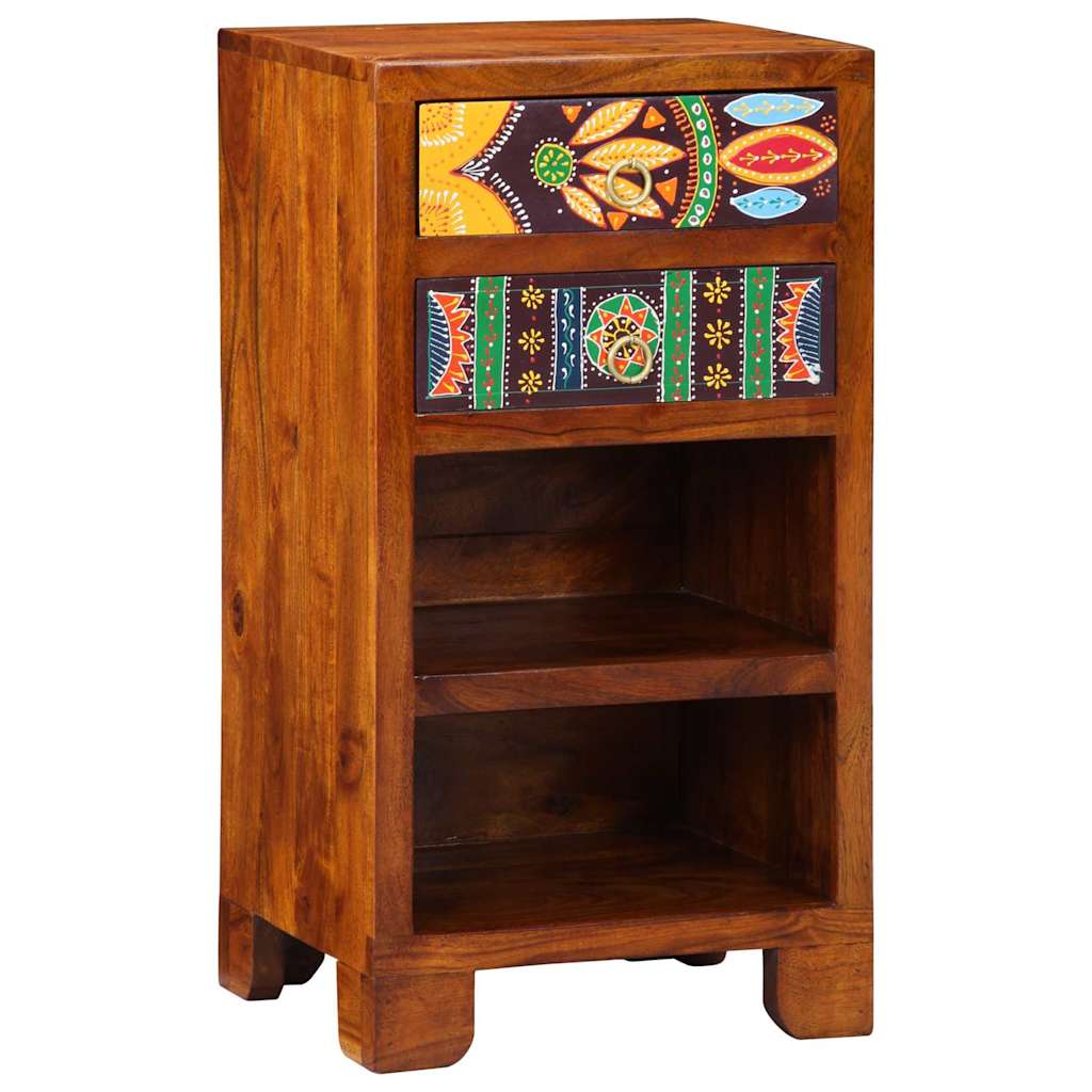 Floral End Table with Drawer with Storage Brown 40 x 35 x 75 cm