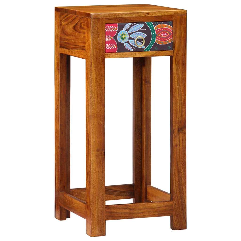 Floral End Table with Drawer with Storage Brown 35 x 35 x 75 cm