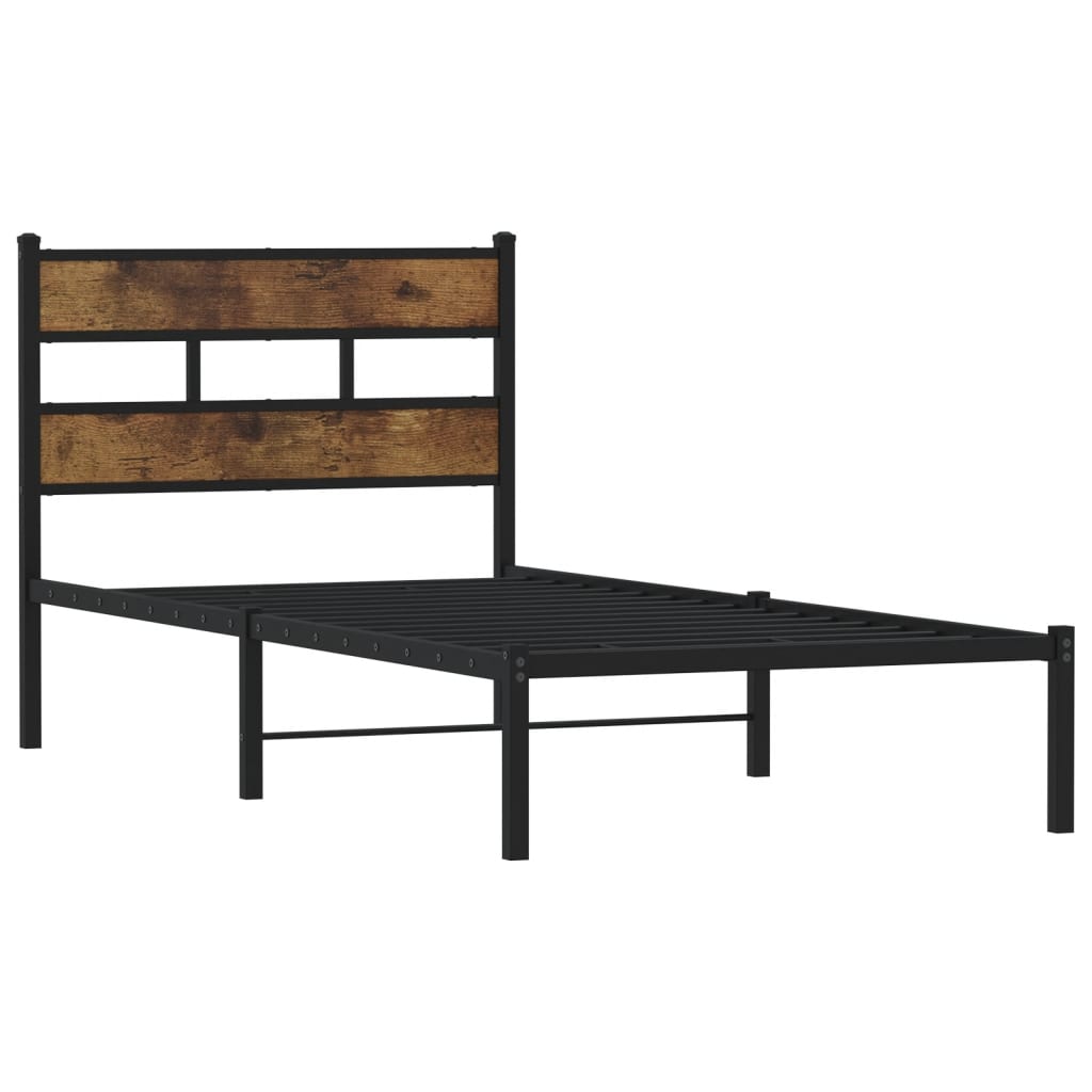 vidaXL Metal Bed Frame without Mattress Smoked Oak 75x190 cm Small Single