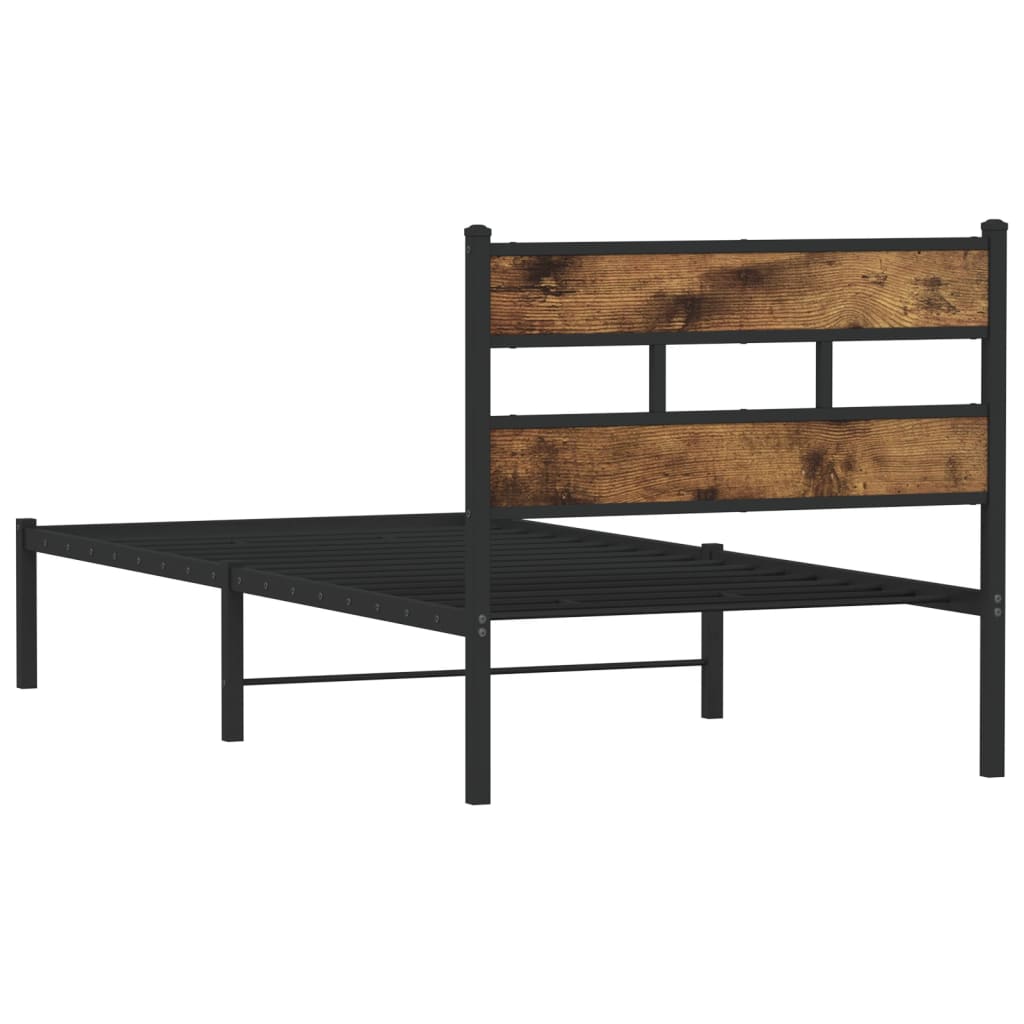 vidaXL Metal Bed Frame without Mattress Smoked Oak 75x190 cm Small Single