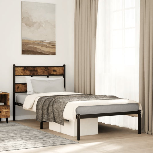 vidaXL Metal Bed Frame without Mattress Smoked Oak 75x190 cm Small Single