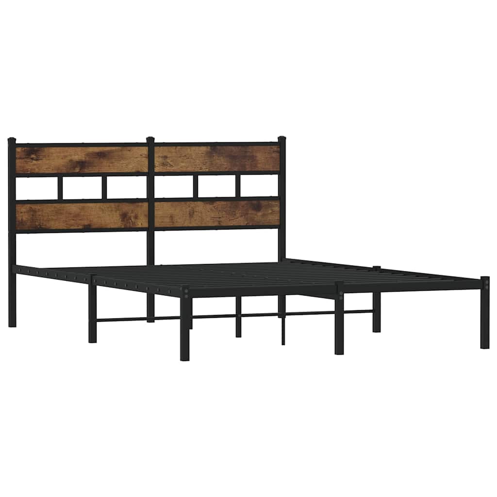 Metal Bed Frame without Mattress Smoked Oak 140x190 cm