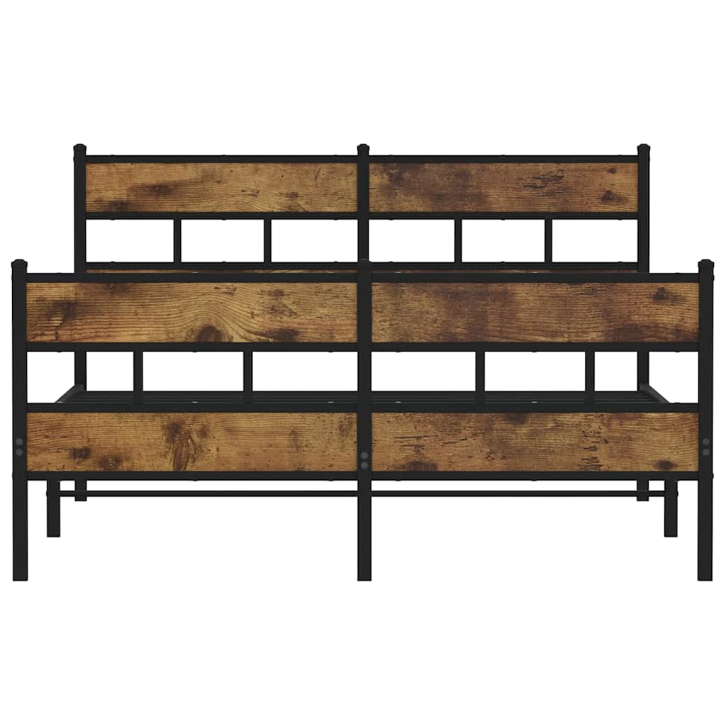 Metal Bed Frame without Mattress Smoked Oak 135x190 cm Double