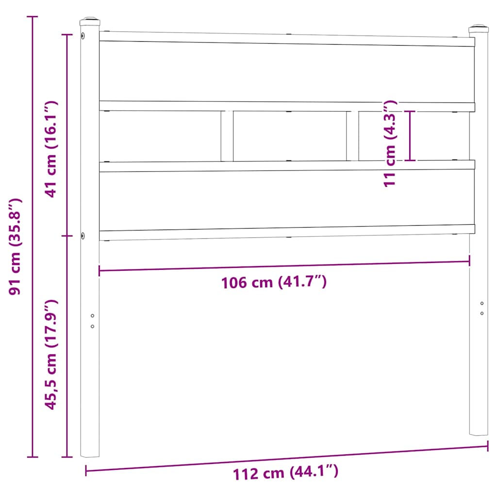 Replace Headboard Smoked Oak 107 cm Iron and Engineered Wood