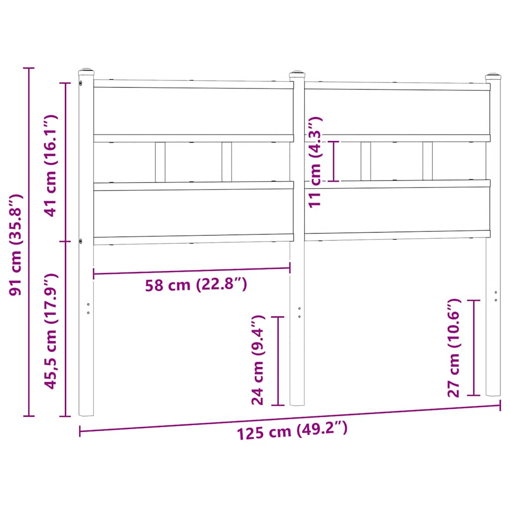 Replace Headboard Smoked Oak 120 cm Iron and Engineered Wood
