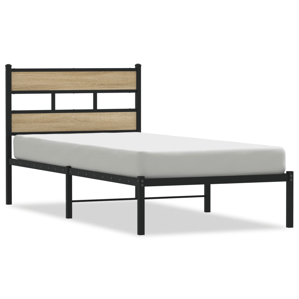 vidaXL Metal Bed Frame without Mattress Sonoma Oak 75x190 cm Small Single