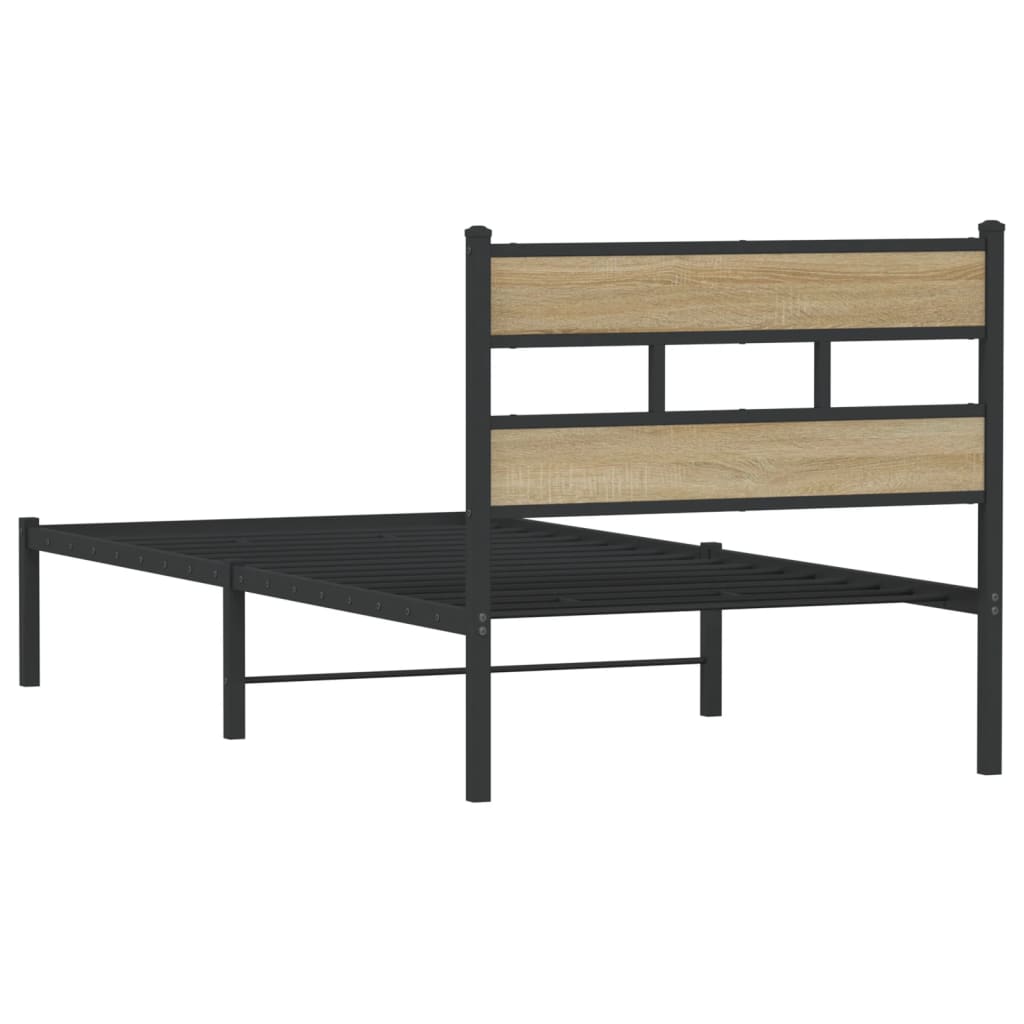 vidaXL Metal Bed Frame without Mattress Sonoma Oak 75x190 cm Small Single