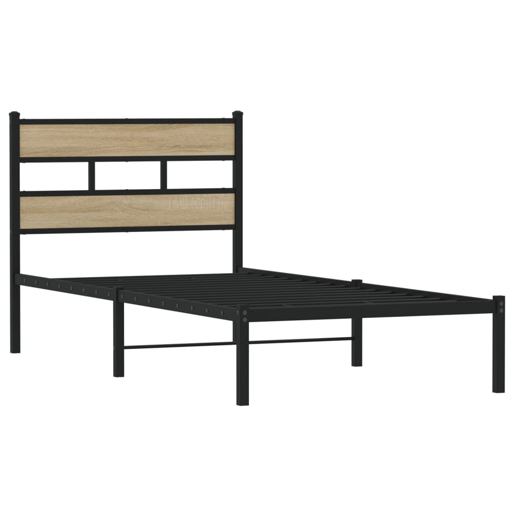 Metal Bed Frame without Mattress Sonoma Oak 107x203 cm