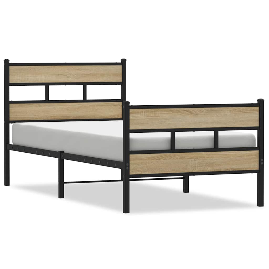 Metal Bed Frame without Mattress Sonoma Oak 100x190 cm