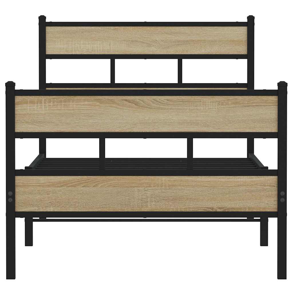 Metal Bed Frame without Mattress Sonoma Oak 100x190 cm