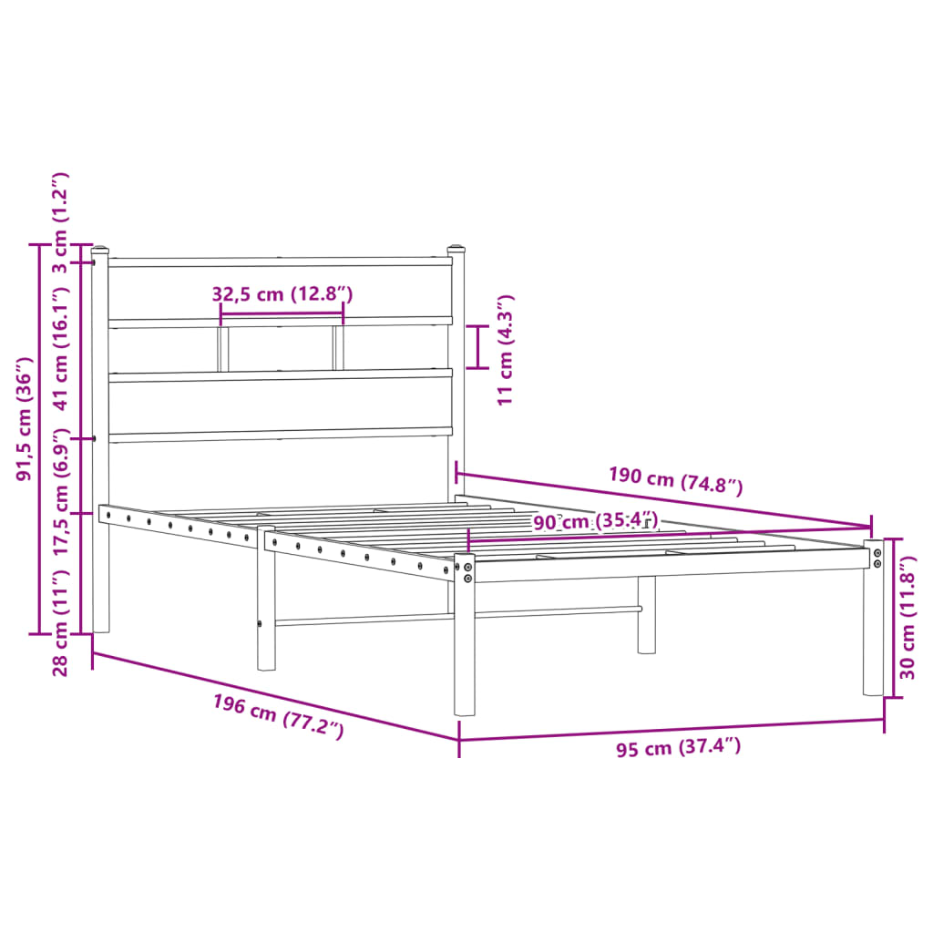 Bed Frame without Mattress with Headboard Brown Oak 90x190 cm Single