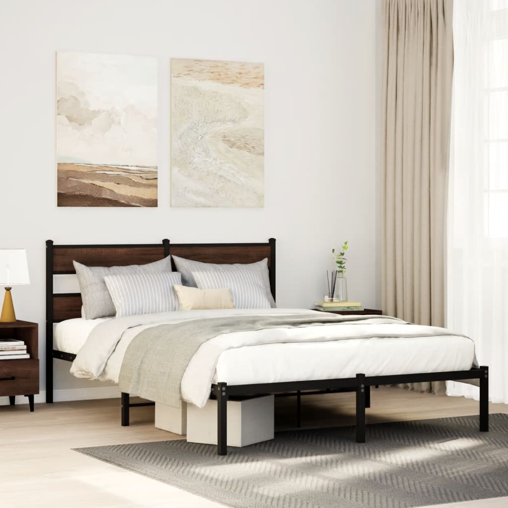 Bed Frame without Mattress with Headboard Brown Oak 140x190 cm