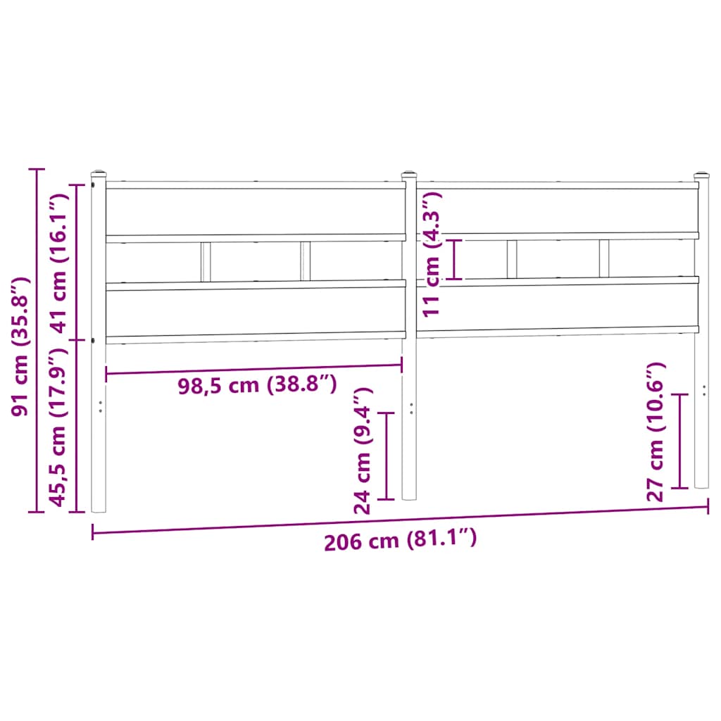 Replace Headboard Brown Oak 200 cm Steel and Engineered Wood