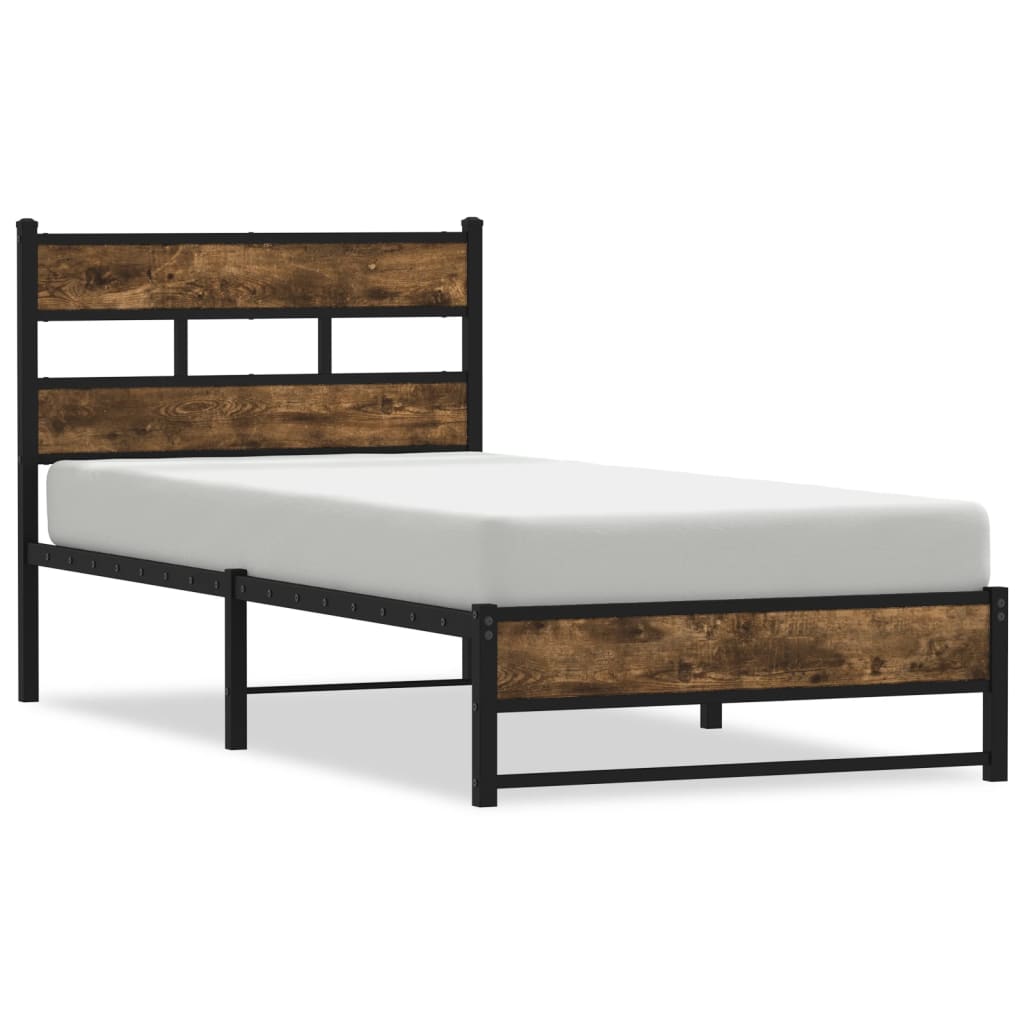 Metal Bed Frame without Mattress Smoked Oak 80x200 cm